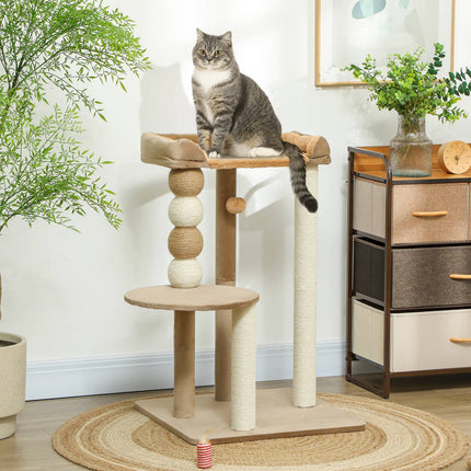 PAWROOM - Kløestolpe 86 cm kattetre med hoppeplattform, seng, lekeball, katteklodestolpe med jute klodestolper, for katter opp til 7 kg, kaffe