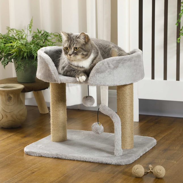 PAWROOM - Kloretre til klore i jute, 42 cm, plattform, grått