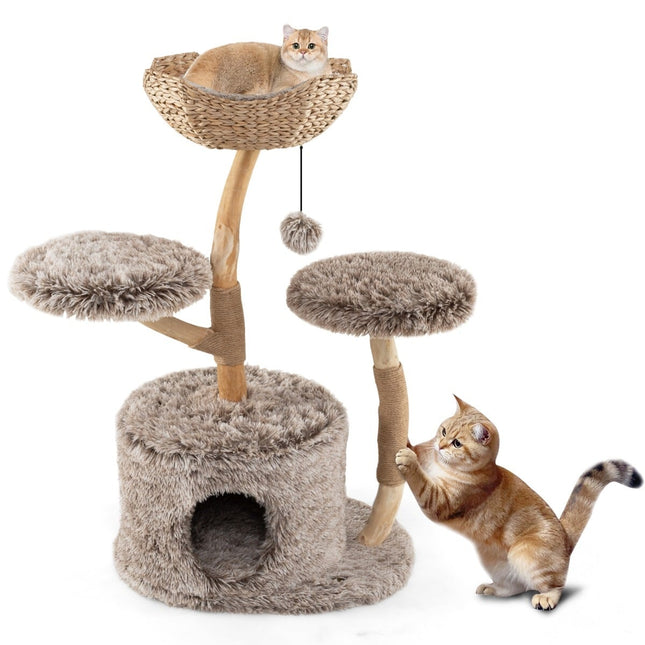 PAWROOM - Kloetre med hule, 105 cm, bjørketre, plysjplattformer