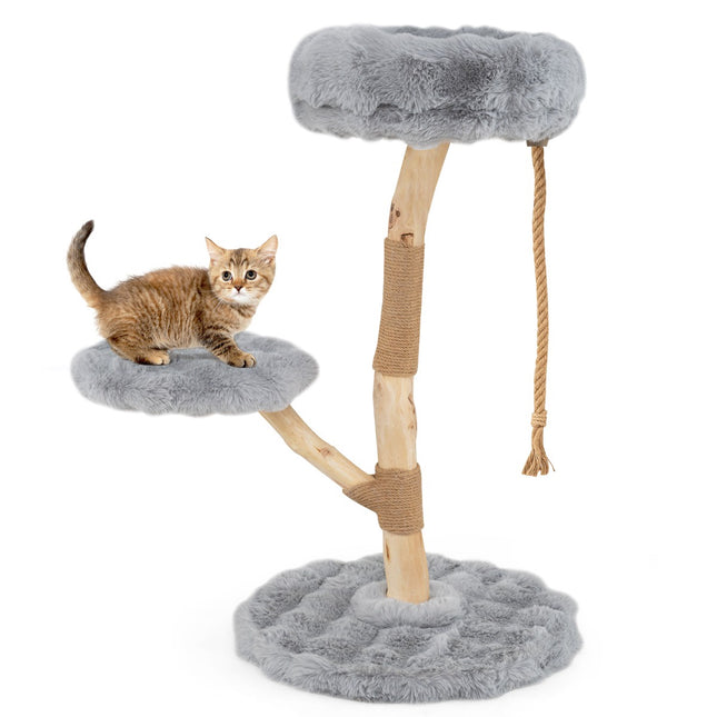 PAWROOM - Kloetre med 3 plysjplattformer, jutestolper, 90 cm, grå