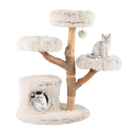 PAWROOM - Klotre med heltrestolpe og plysjplattformer, 102 cm