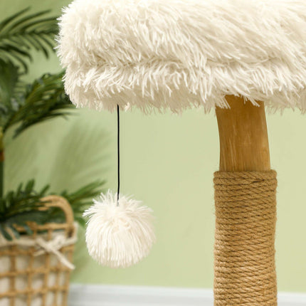 PAWROOM - Kløestolpe 61,5 cm høy katteskrapestolpe med lekeball, senger, kattetårn med katteskrapebrett, for katter under 5 kg, pæretre, hvit