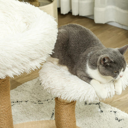 PAWROOM - Kløestolpe 61,5 cm høy katteskrapestolpe med lekeball, senger, kattetårn med katteskrapebrett, for katter under 5 kg, pæretre, hvit