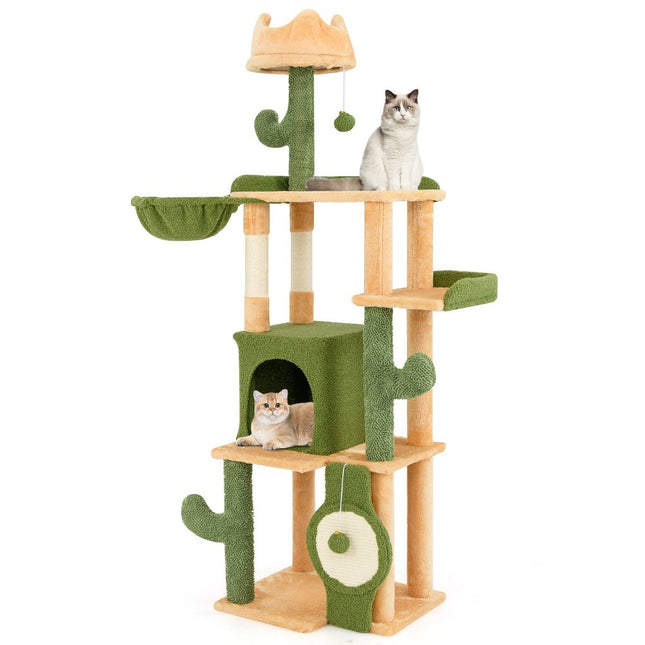 PAWROOM - Kløestolpe kaktus 160cm kattetre med katthule katt skrapestolpe leketre tre