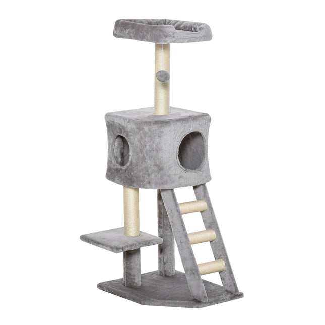 PAWROOM - Multi-level cat tree with scratching post and ladder, light grey