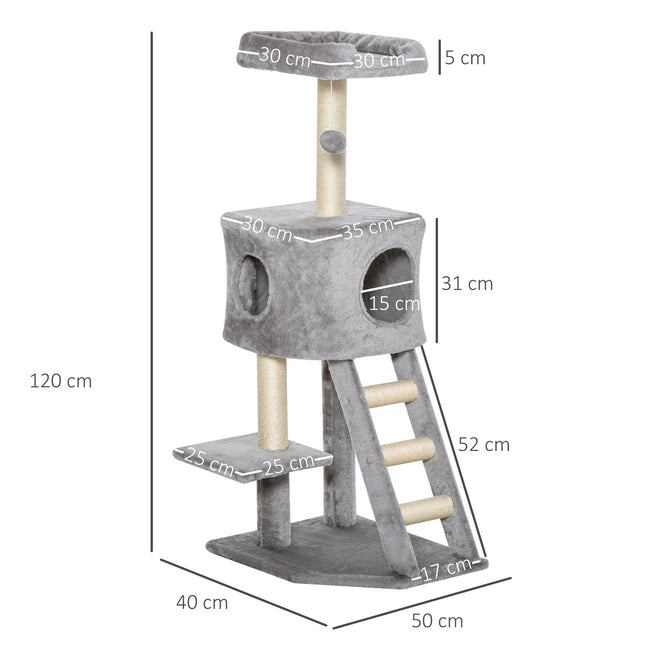 PAWROOM - Multi-level cat tree with scratching post and ladder, light grey