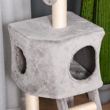 PAWROOM - Skrapestolpe Med Kattehule Og Stige, Multi-Level, E1 Mdf Sisal, Lys Grå, 60X48X122Cm
