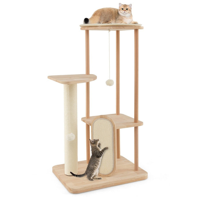 PAWROOM - Kløestolpe i tre etasjer kattetårn med skrapebrett sisalstolper polstret sete 59 x 47 x 112 cm beige