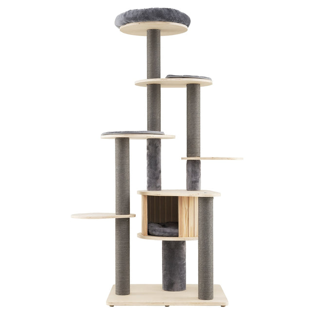 PAWROOM - Høyt kloretre med flernivådesign og myk toppplattform, grått