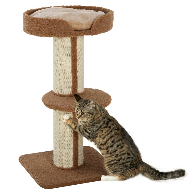 PAWROOM - Ripestolpe med avtagbare puter, opptil 30 kg, skrapestolpe, kattetre med plattform, stall, sisal, lysebrun, 45x45x91cm