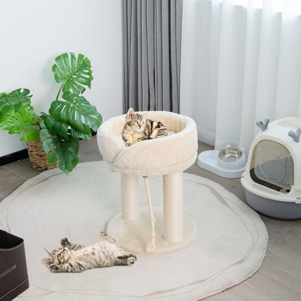 PAWROOM - Cat tree cat scratching post with soft seat sisal tower for cats beige