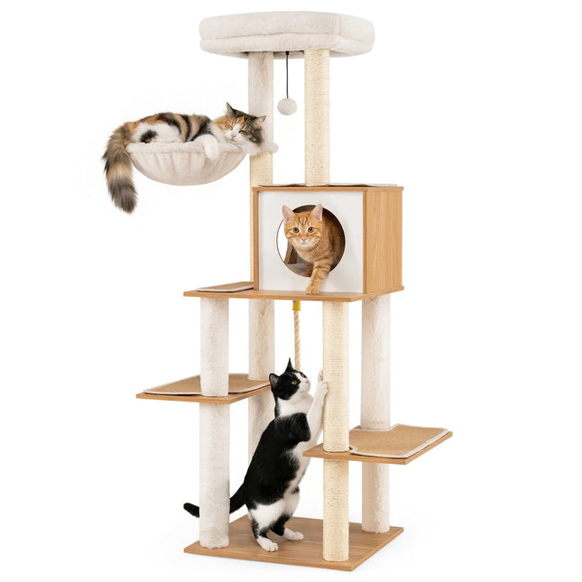 PAWROOM - Høyt klostre med sisalstolper og koselig hule, 148 cm