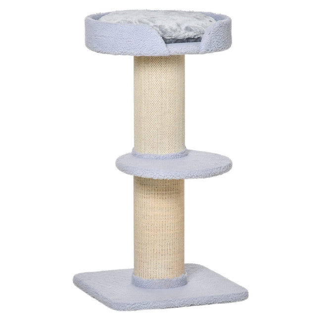 PAWROOM - Ripestolpe, lastekapasitet 30kg, leketre med skrapestolpe, plattform, sisal, lyseblå, 45x45x91cm