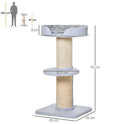 PAWROOM - Light Blue Sisal Cat Play Tree, 91cm, 30kg Capacity