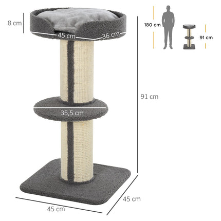 PAWROOM - Kløestolper for katter, bæreevne 30 kg, skrapestolpe med plattform, stall, sisal, grå