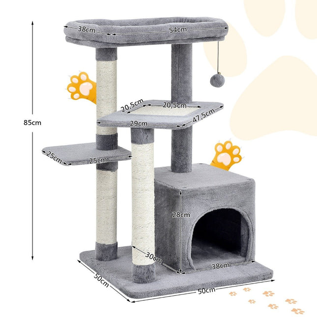 PAWROOM - Kattetre med sisalstolper, plysj toppplattform, grå
