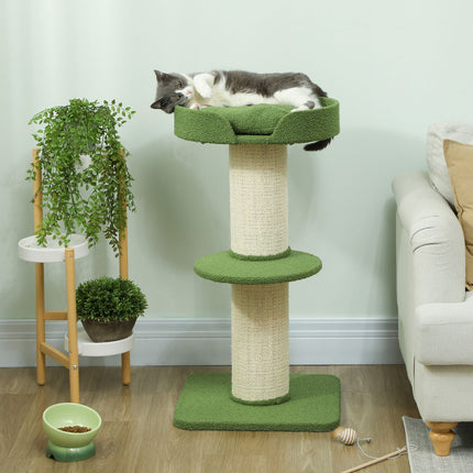 PAWROOM - Kattetre 91cm med seng, plattformer, sisalstolper, grønn