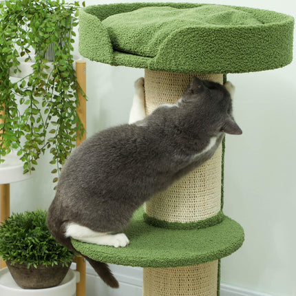 PAWROOM - Kattetre 91cm med seng, plattformer, sisalstolper, grønn