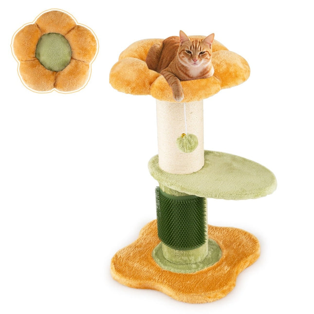 PAWROOM - Cat Tree with Plush Seat, Sisal Post, 69 cm, Yellow