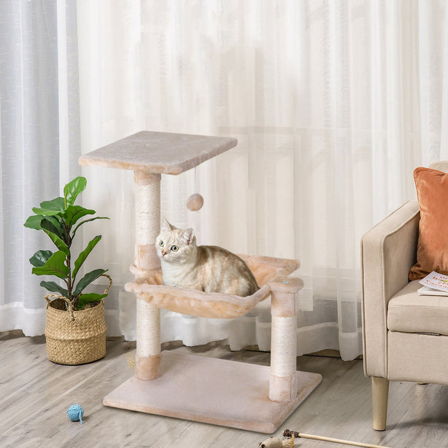 PAWROOM - Klatretre Beige Skrapestolpe Sisal-Søyle Plysjhengekøye 50X36X70Cm