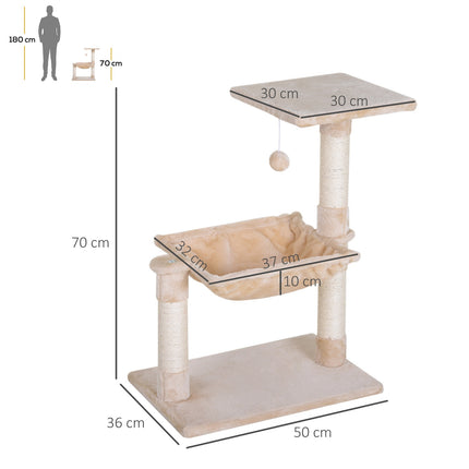 PAWROOM - Klatretre Beige Skrapestolpe Sisal-Søyle Plysjhengekøye 50X36X70Cm
