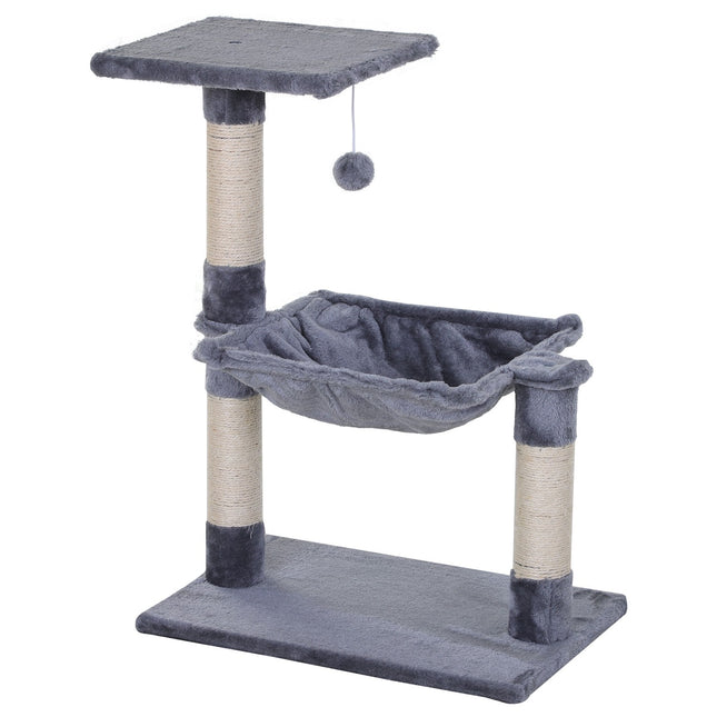 PAWROOM - Klatretre Grå Kattetre Skrapestolpe Med Sisal-Søyle Og Plysjhengekøye, 50X36X70Cm