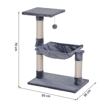 PAWROOM - Klatretre Grå Kattetre Skrapestolpe Med Sisal-Søyle Og Plysjhengekøye, 50X36X70Cm