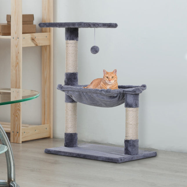 PAWROOM - Klatretre Grå Kattetre Skrapestolpe Med Sisal-Søyle Og Plysjhengekøye, 50X36X70Cm