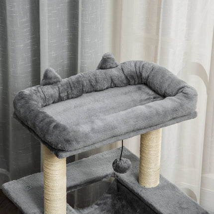 PAWROOM - Kloretre med hengekøye, kattehule og liggeplattformer, plysj og sisal, grå, 90 cm