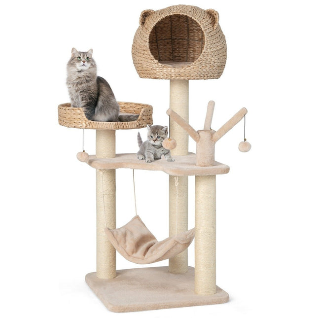PAWROOM - 121 cm høyt kattetre klatretre med kattehule naturlig
