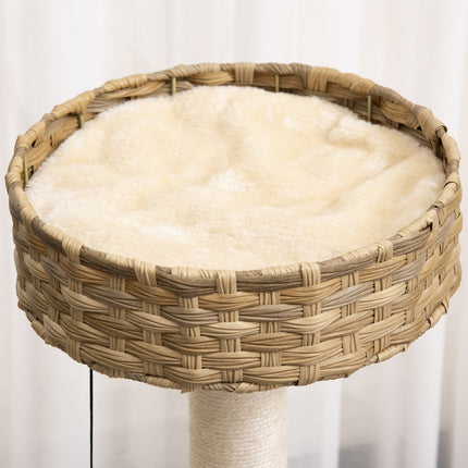 PAWROOM - Cat tree with caves and sisal posts, natural rattan, 95 cm
