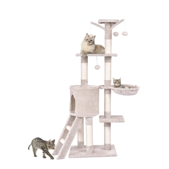 PAWROOM - Cat Tree 140 cm with Platforms, Sisal Posts, Beige