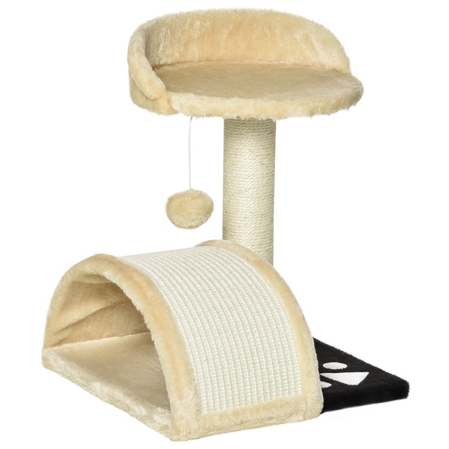 PAWROOM - Liten Skrapestolpe Med Lekeballer, Skrapestolpe For Katt Med Sisal Tau Skrapestenger, Beige, 35,5X37X46Cm