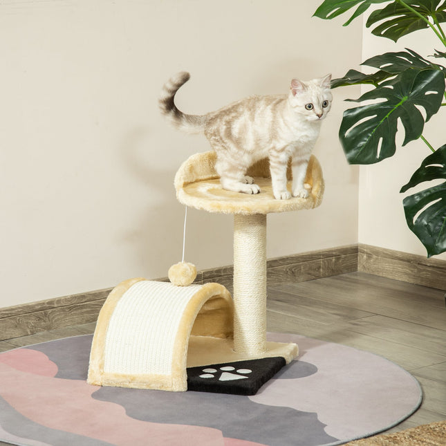 PAWROOM - Liten Skrapestolpe Med Lekeballer, Skrapestolpe For Katt Med Sisal Tau Skrapestenger, Beige, 35,5X37X46Cm