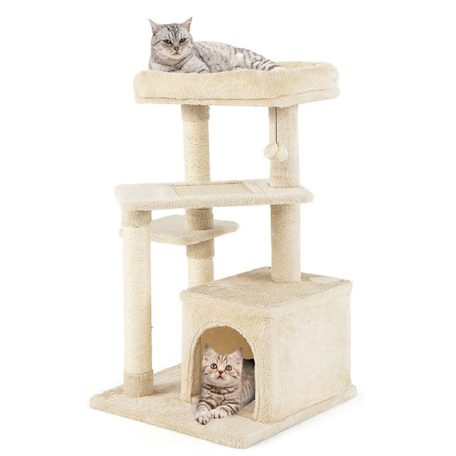 PAWROOM - Kattetre med hule, mykt sete, 85 cm, beige