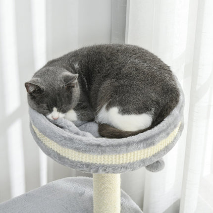 PAWROOM - Cat Scratching Tower: 2 Caves, Rope Posts, Plush, Gray