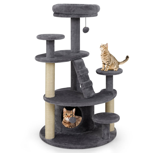 PAWROOM - Kattetre med hule, stige og leker - grått, flere nivåer