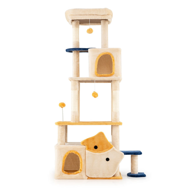PAWROOM - Stort klatretre med fiskemotiv, sisalstolper, beige
