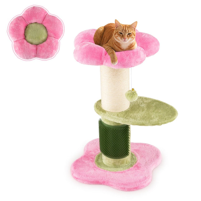 PAWROOM - Cat Tree with Plush Seat, Sisal Post, 69 cm, Pink