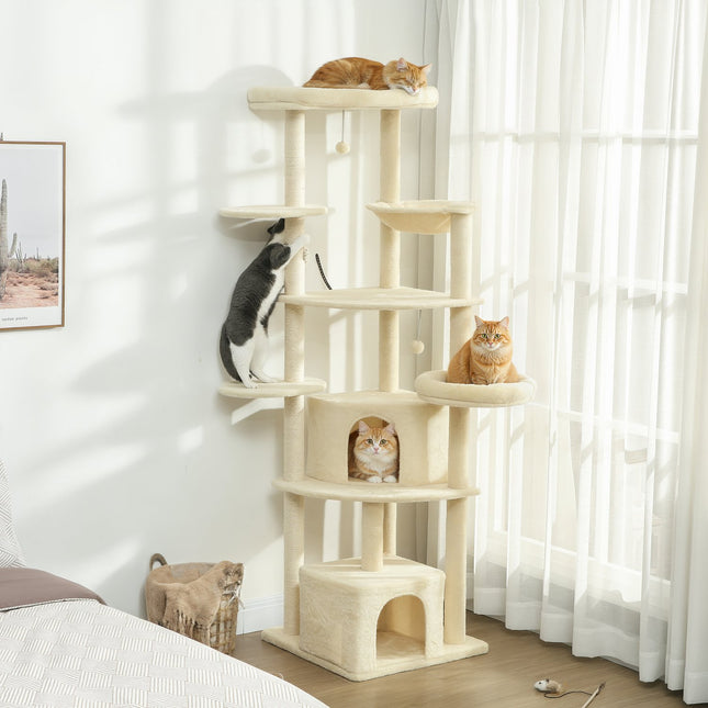 PAWROOM - Cat Tree, 2m, Multi-Level, Sisal, Hammock, Beige