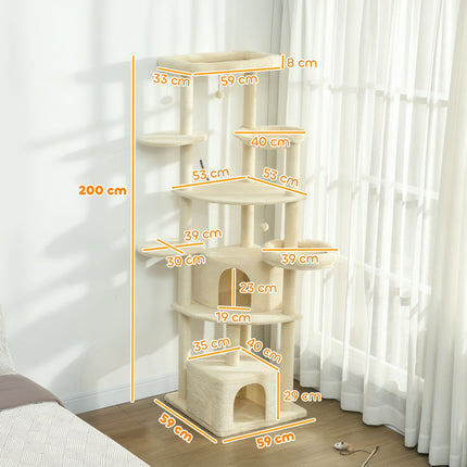 PAWROOM - Cat Tree, 2m, Multi-Level, Sisal, Hammock, Beige