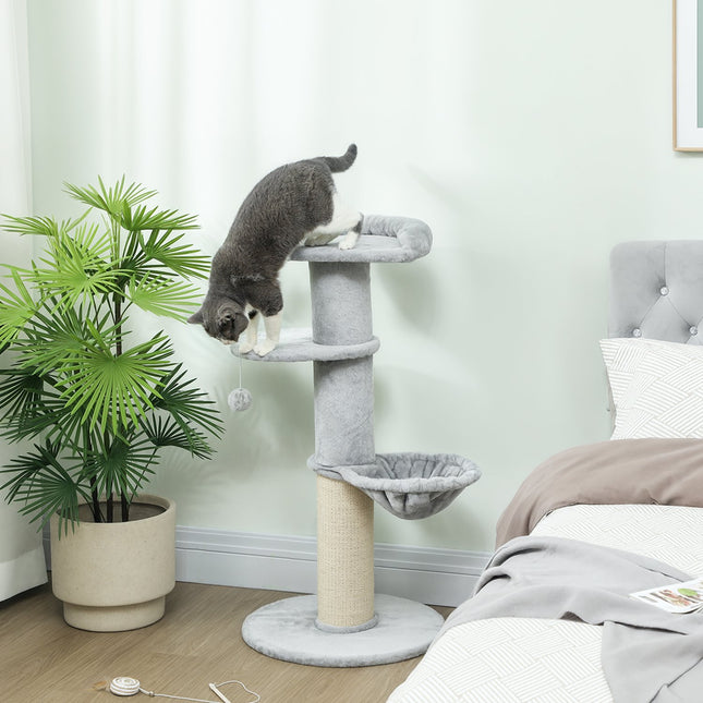 PAWROOM - Kloetre med sisalstolpe, flernivå, plysjstoff