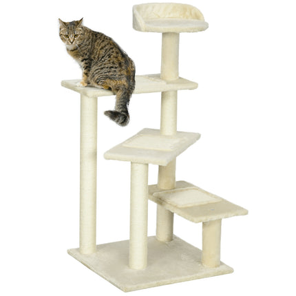 PAWROOM - Skrapestolpe Med Sisal-Søyler, Katteskrapestolpe, Katteklatre, Kattetre, Beige, 50 X 50 X 100 Cm