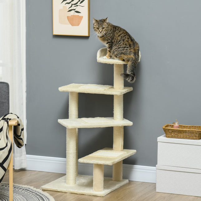 PAWROOM - Skrapestolpe Med Sisal-Søyler, Katteskrapestolpe, Katteklatre, Kattetre, Beige, 50 X 50 X 100 Cm
