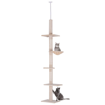 PAWROOM - Adjustable beige cat tower with sisal for climbing, 230-260cm