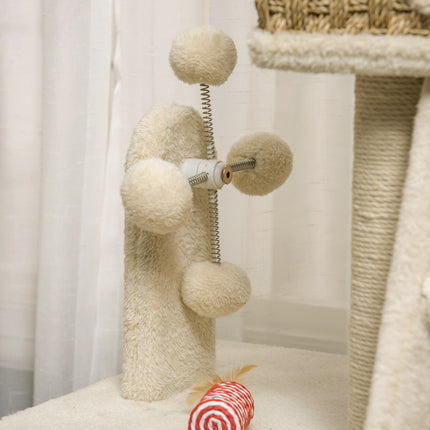 PAWROOM - Large cat scratching post with cave and toys - 130 cm