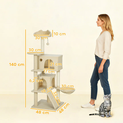 PAWROOM - Klosetårn med hengekøye, stige, hule, 140 cm, beige