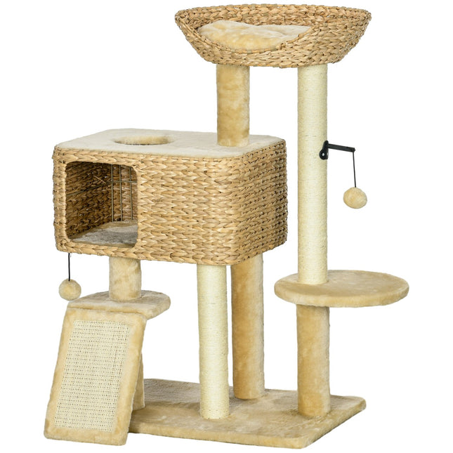 PAWROOM - Cat tree 98cm with Sisal, 2 beds, Toy Ball, Beige