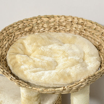 PAWROOM - Katteskrapestolpe 98 cm kattetre med 2 liggeflater, katteskrapestolpe lekeball for katter opp til 6 kg, kattemøbler, sisal, beige