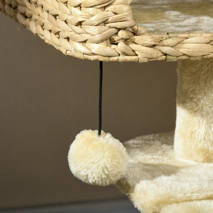 PAWROOM - Katteskrapestolpe 98 cm kattetre med 2 liggeflater, katteskrapestolpe lekeball for katter opp til 6 kg, kattemøbler, sisal, beige